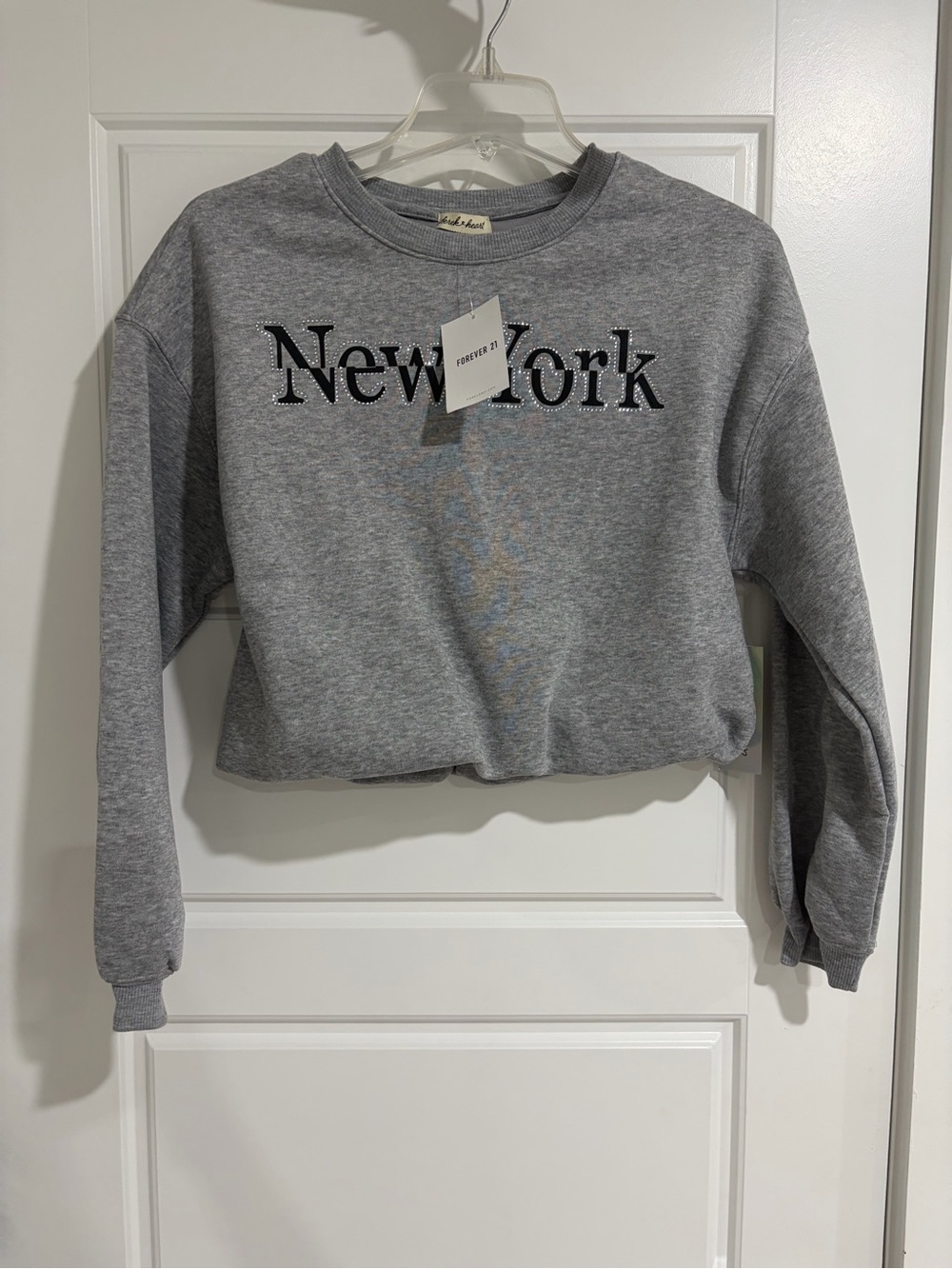 Forever 21 Gray Cropped 'New York' Sweatshirt